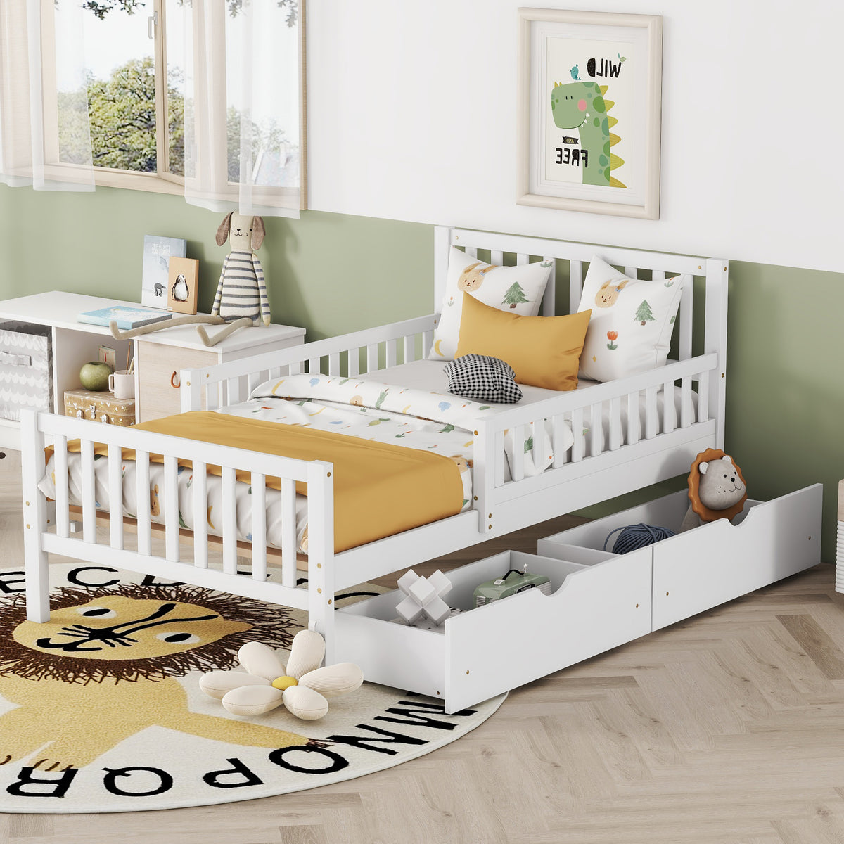 Twin Wood Platform Bed with Two Storage Drawers