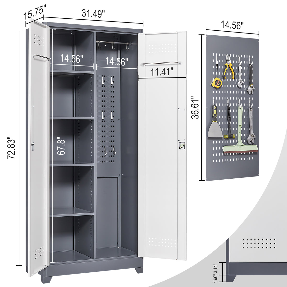Gray Metal Lockers Cleaning Tool Cabinets With Locking Doors High Broom Tool - Image 4