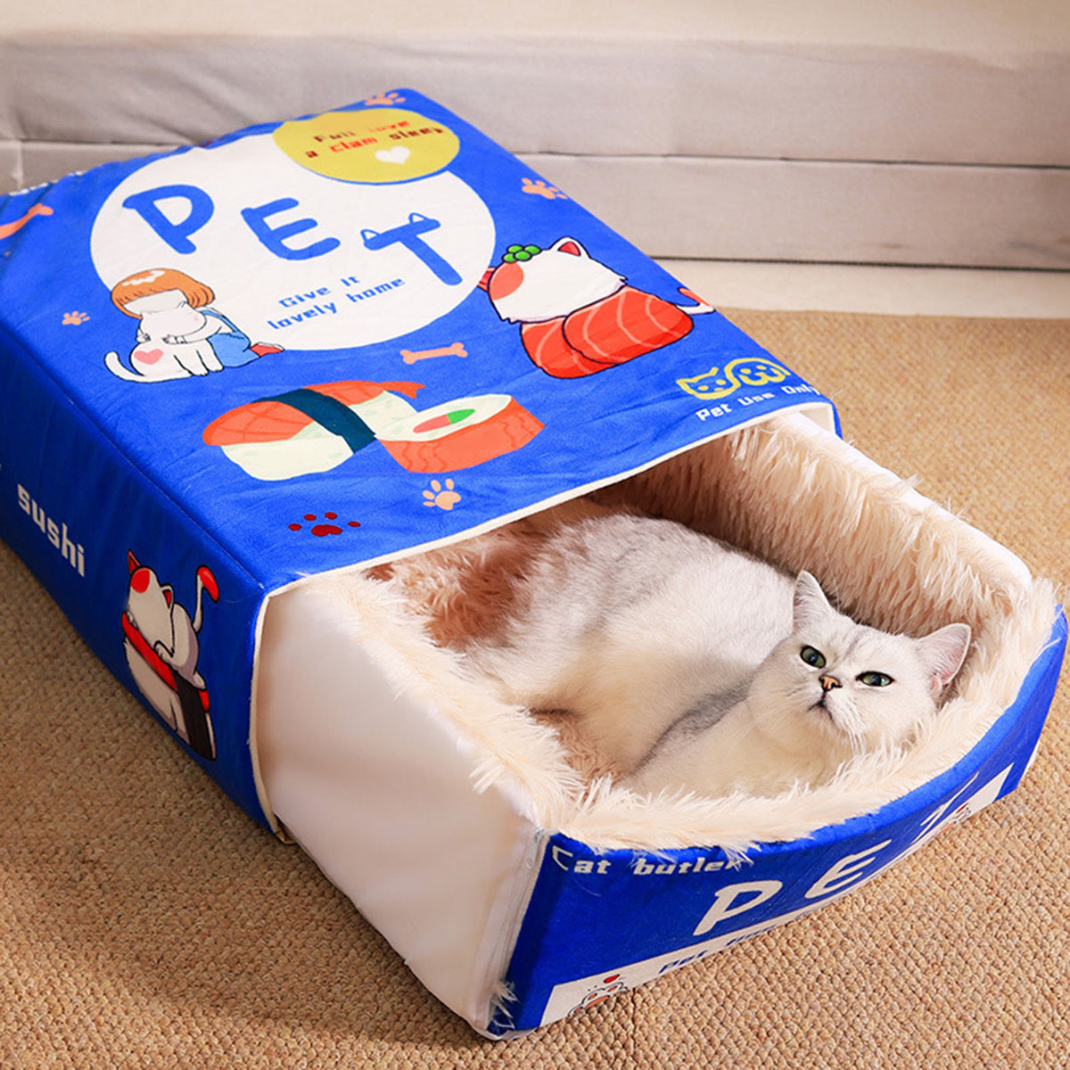 Snack Box Cat Bed Cartoon Rectangular Fully Enclosed Four Season Universal - Image 5