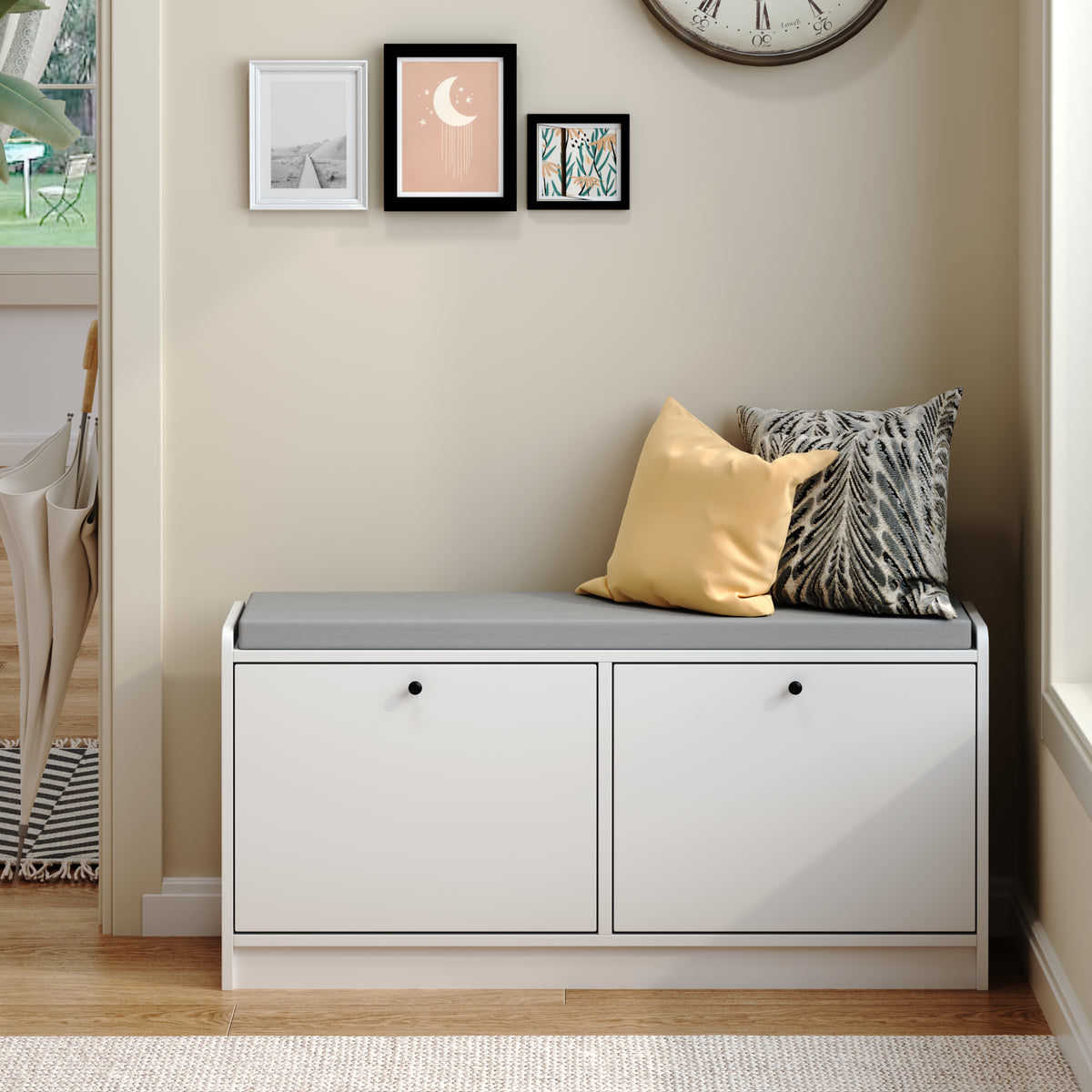 White Shoe Storage Bench with Cushion