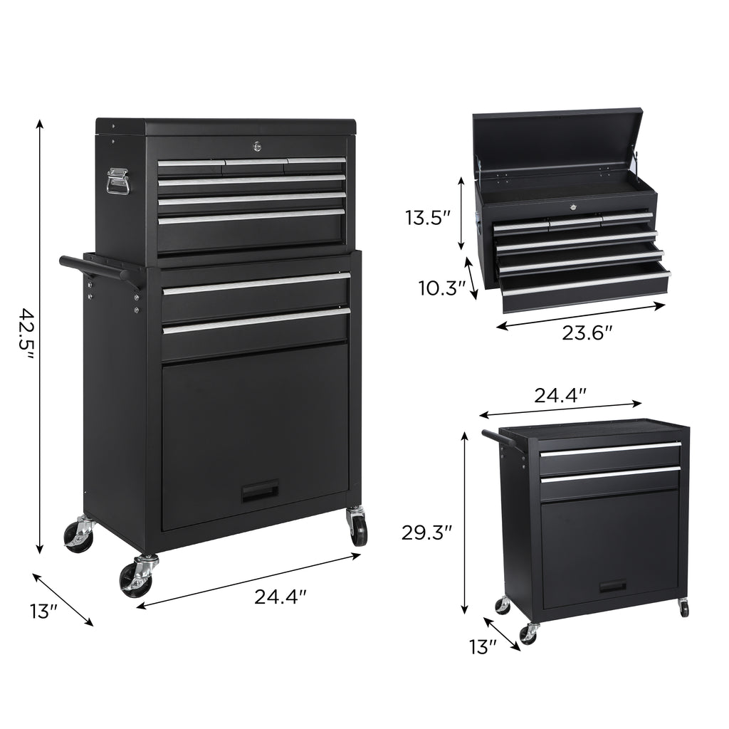 Tool Chest 8 Drawer Rolling Tool Storage Cabinet with 2 in 1 Detachable Top - Image 3