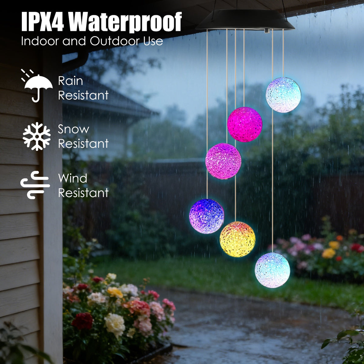 1Pc Solar Ball Wind Chime 7 Color Changing Wind Chime For Outside IPX4 - Image 4