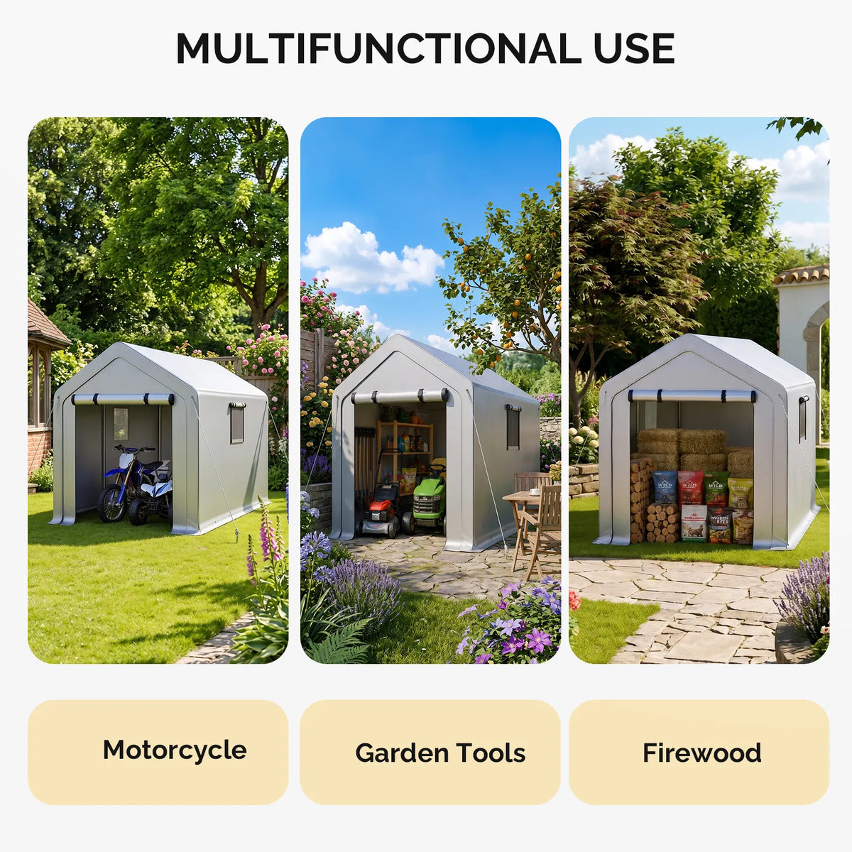 8x10ft outdoor storage shelter shed with roll up windows and steel frame - angle 7 detail