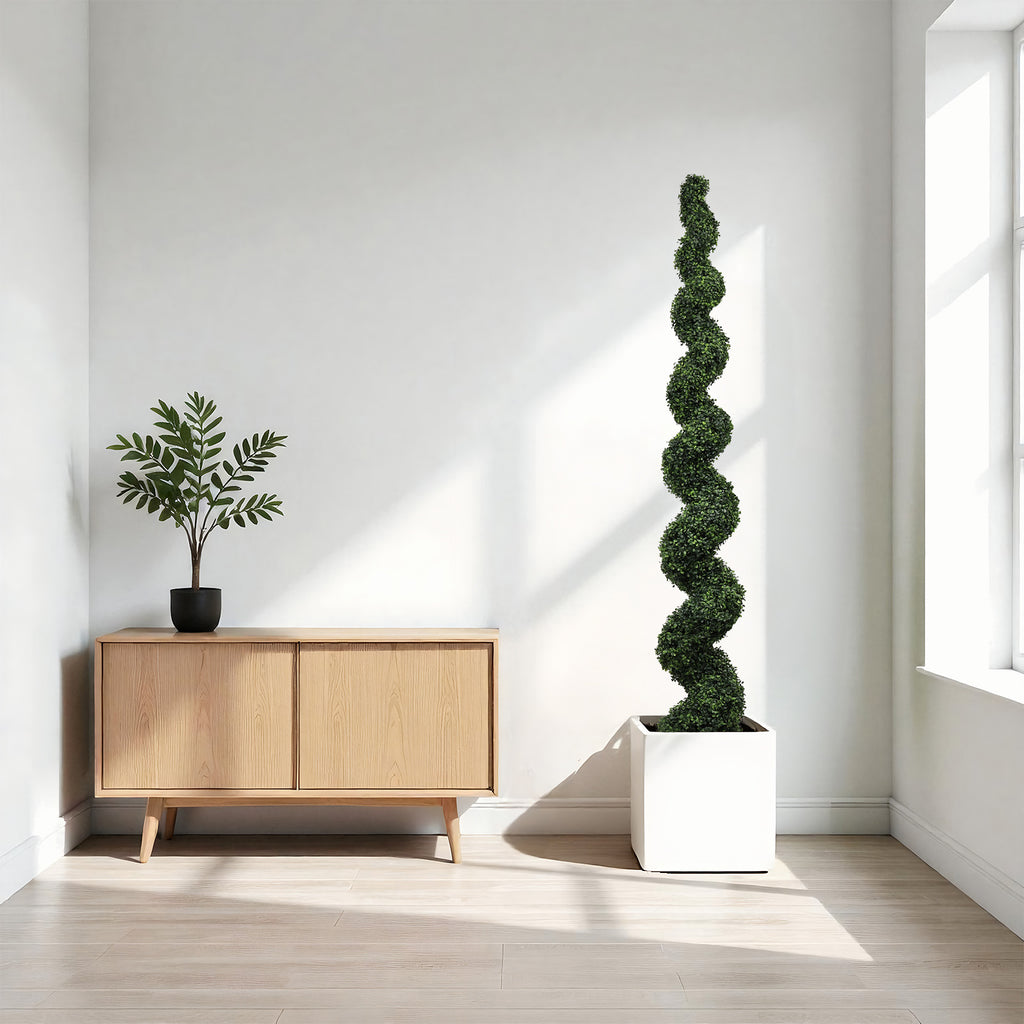 7FT Spiral Topiary Trees Artificial Outdoor Faux Boxwood Plants Large Twisted - Image 5