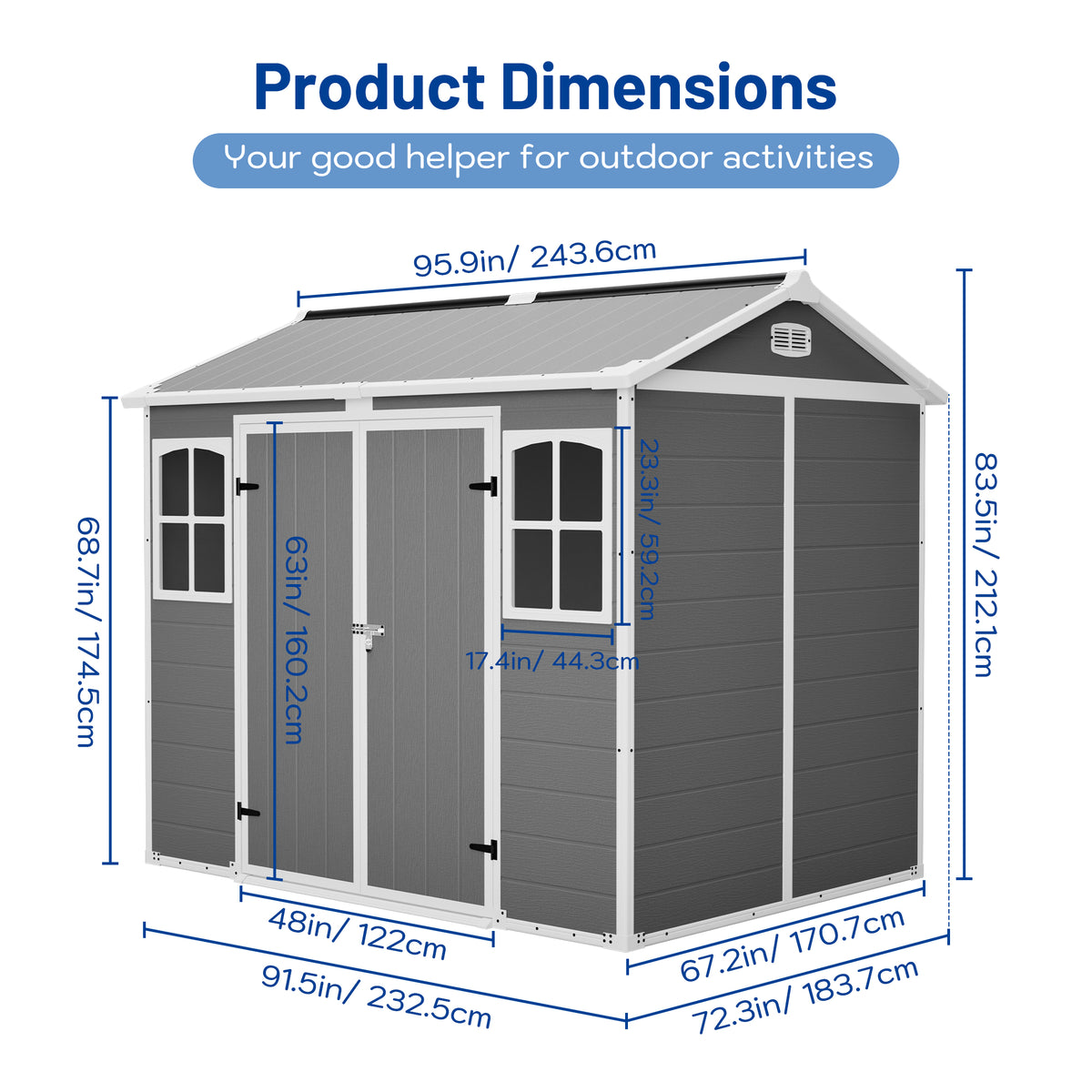 Plastic Utility Shed 8x6 Ft With Floor Lockable Storage Shed For Garden Tools & - Image 2