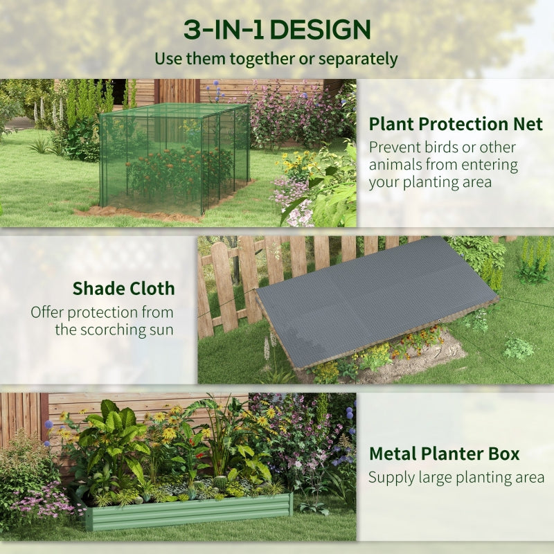 Green Raised Garden Bed with Crop Cage and Shade Cloth