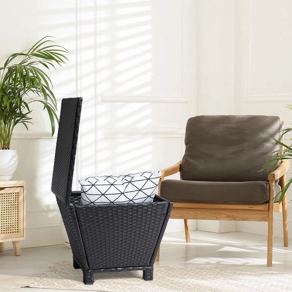 Outdoor PE Wicker Side Table With Storage Small Patio Bin Container For Hose - Image 3