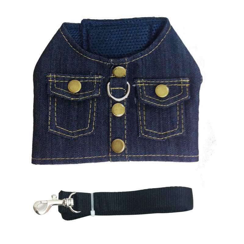 Pet Dog's Chest Harness Denim Jacket Back Leash Dog Supplies - Image 2