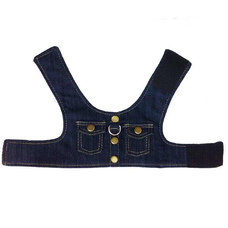 Pet Dog's Chest Harness Denim Jacket Back Leash Dog Supplies