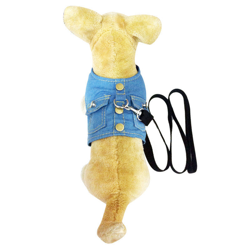 Pet Dog's Chest Harness Denim Jacket Back Leash Dog Supplies - Image 4