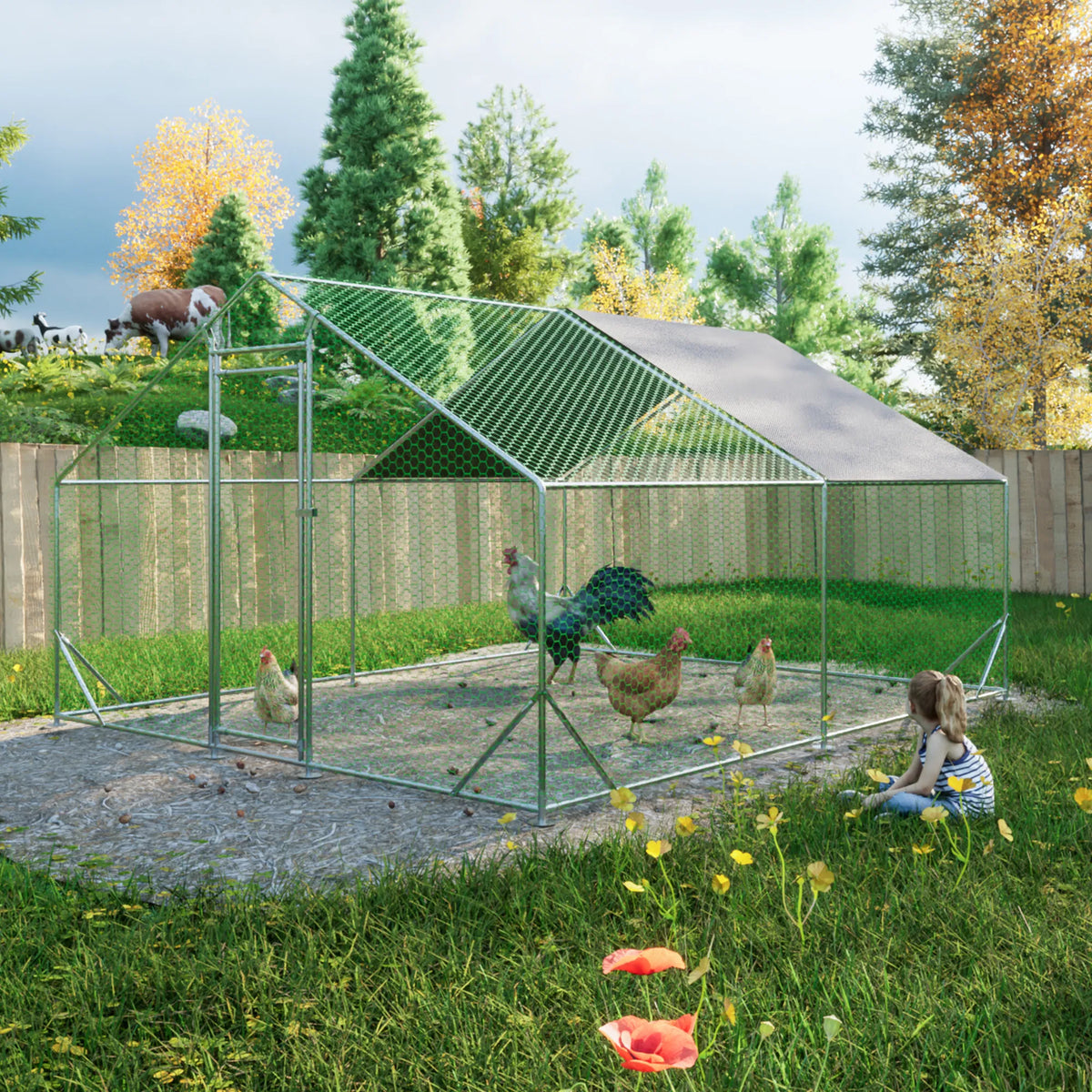 10 x 13ft Outdoor Large Metal Chicken Run Coop with 1 piece of Waterproof - Image 3