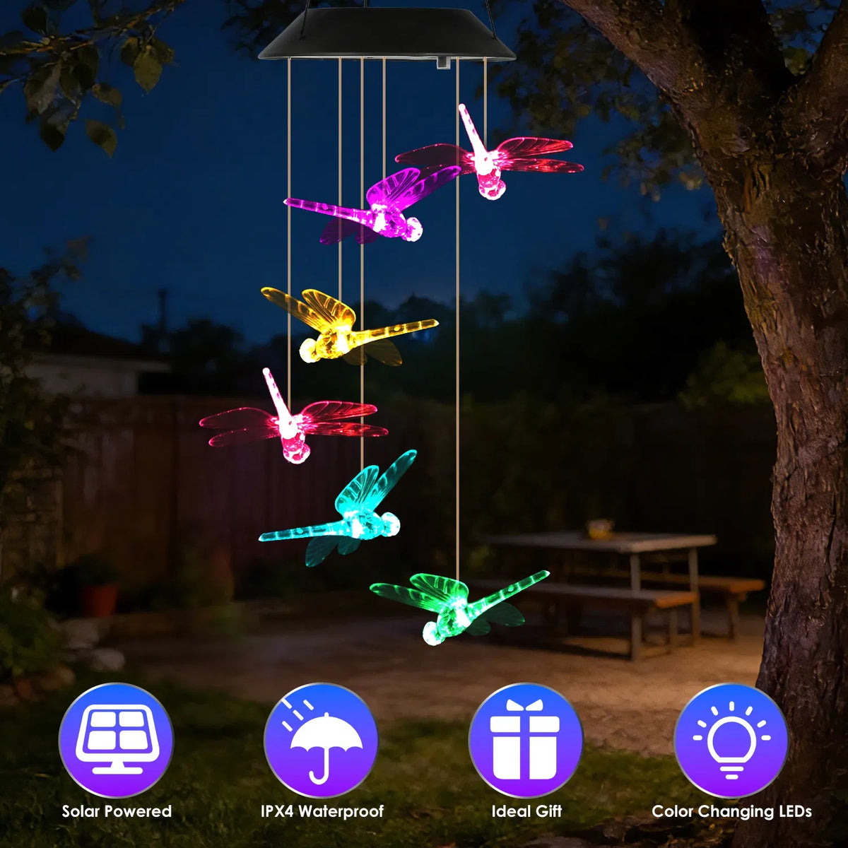 1Pc / 2Pcs Options Solar Dragonfly Wind Chimes 7 Color Changing Wind Chimes - Image 4