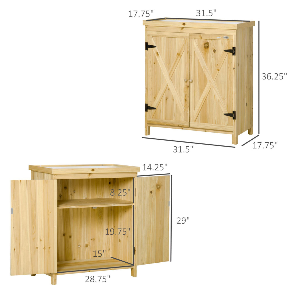 Garden Storage Cabinet Outdoor Tool Shed With Galvanized Top And Two Shelves