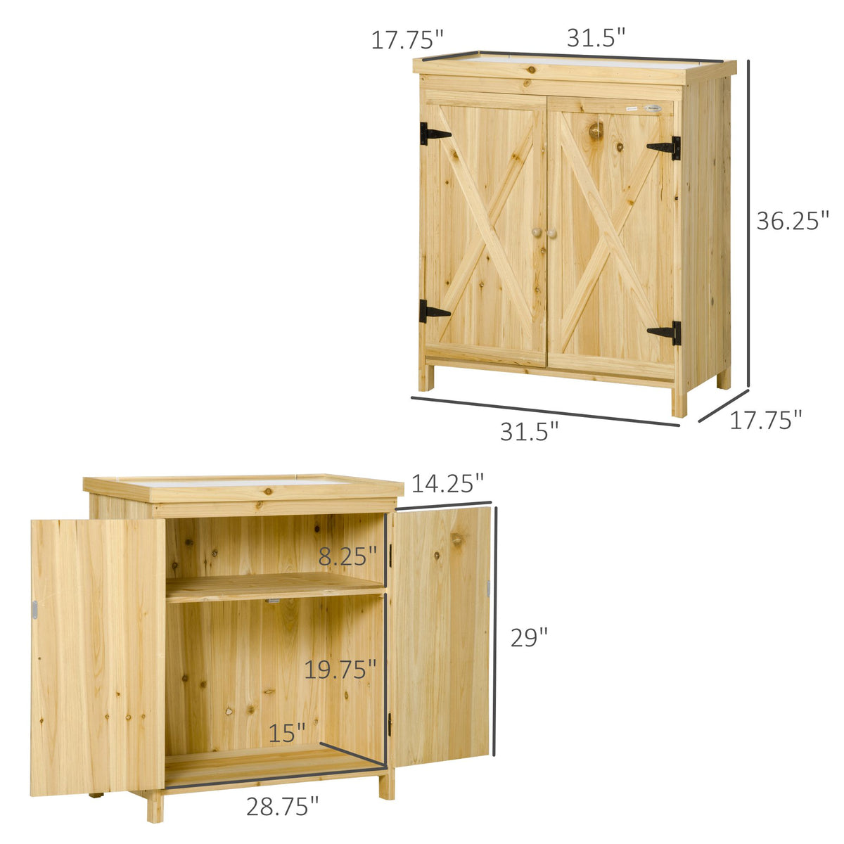 Garden Storage Cabinet Outdoor Tool Shed With Galvanized Top And Two Shelves