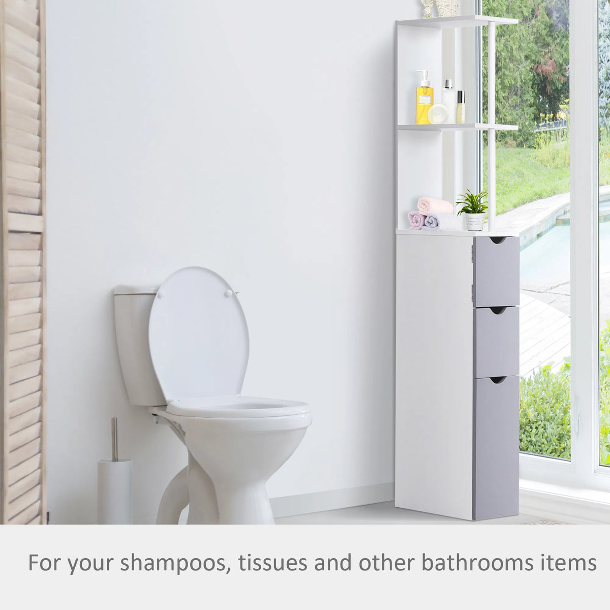 Tall Bathroom Storage Cabinet Narrow Bathroom Cabinet with Drawers and Open - Image 4