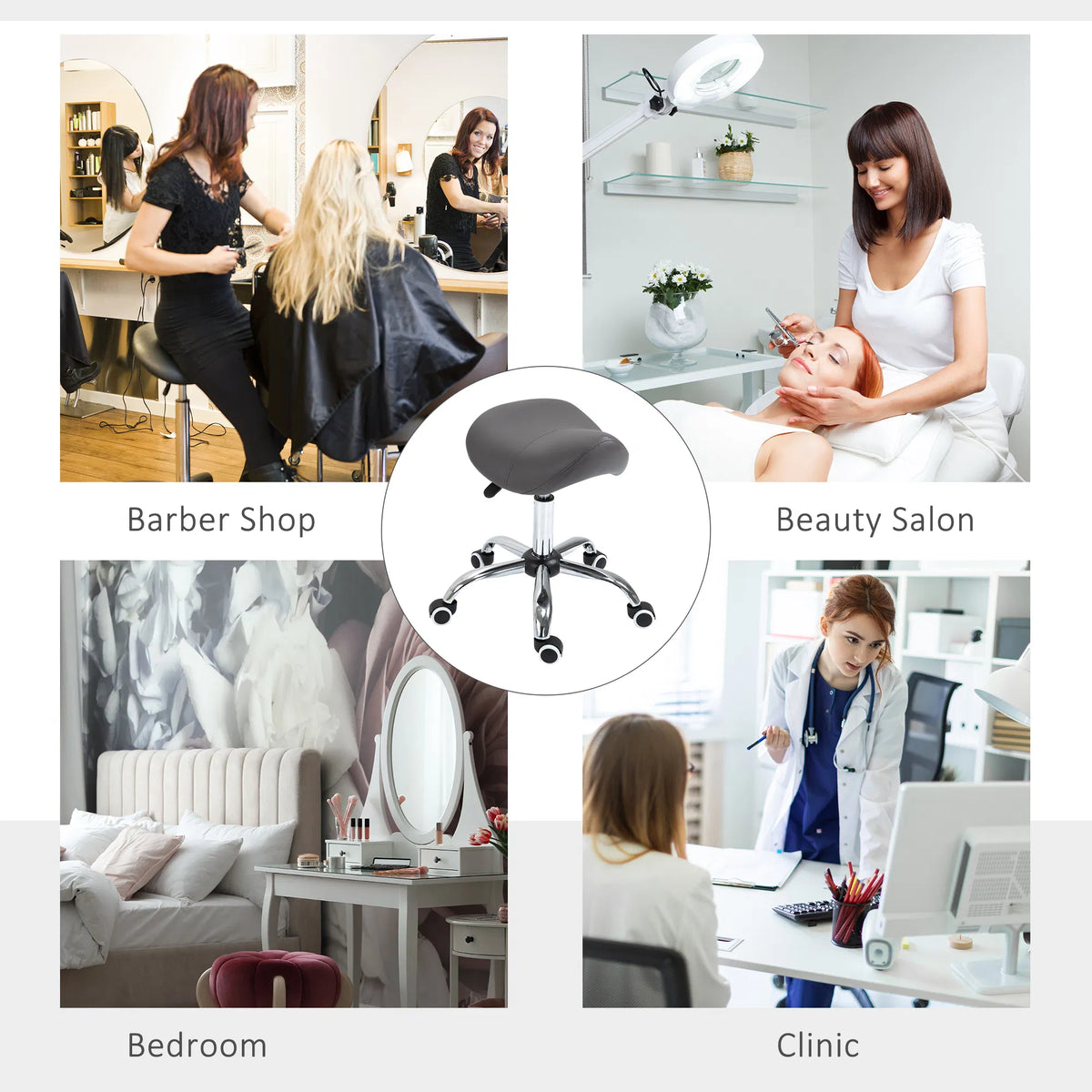 Saddle Stool Adjustable Hydraulic Rolling Beauty Salon Stool Ergonomic PU - Image 3