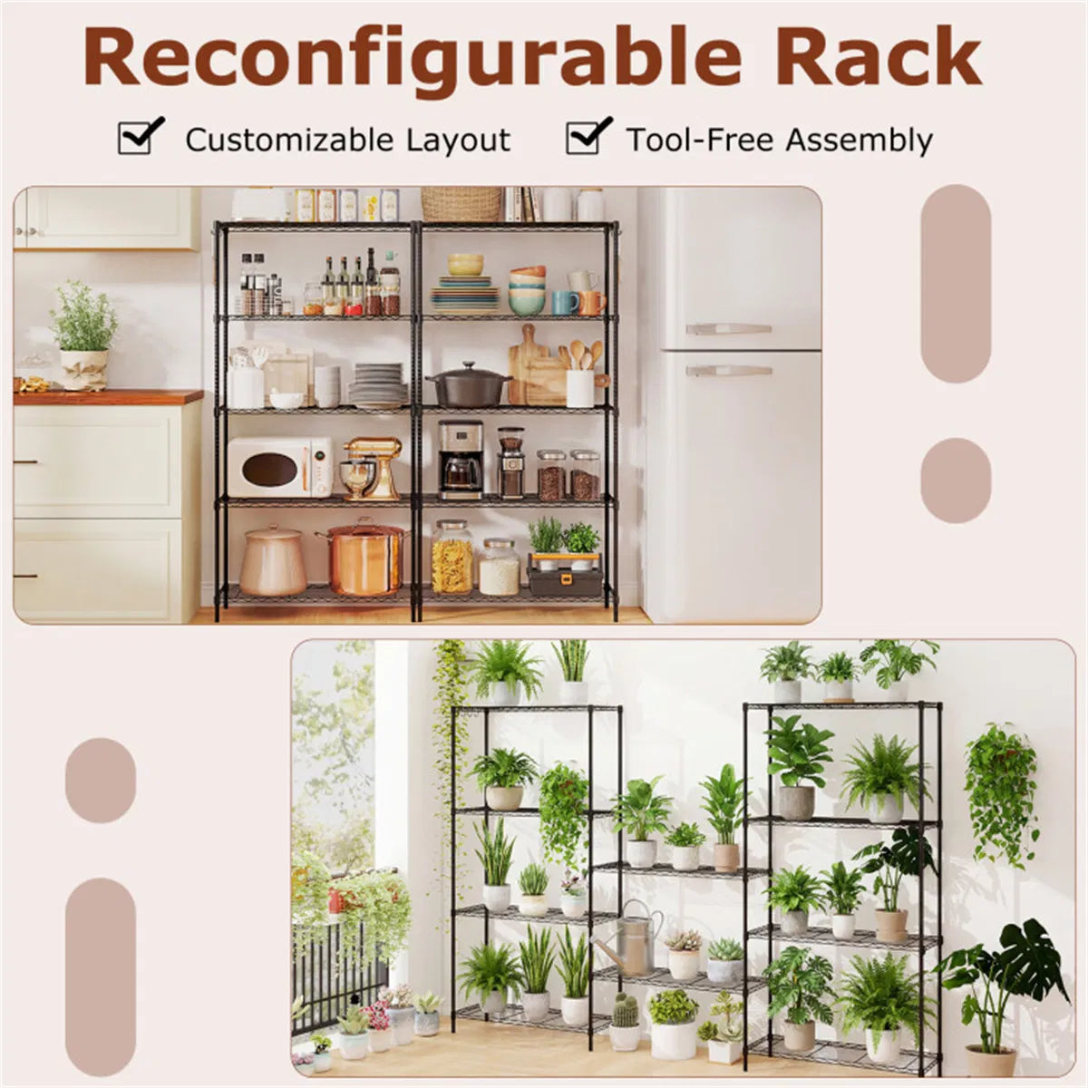 5 Tier Heavy Duty Metal Wire Shelving Unit 1250 lbs Capacity Adjustable Storage Rack - Image 3