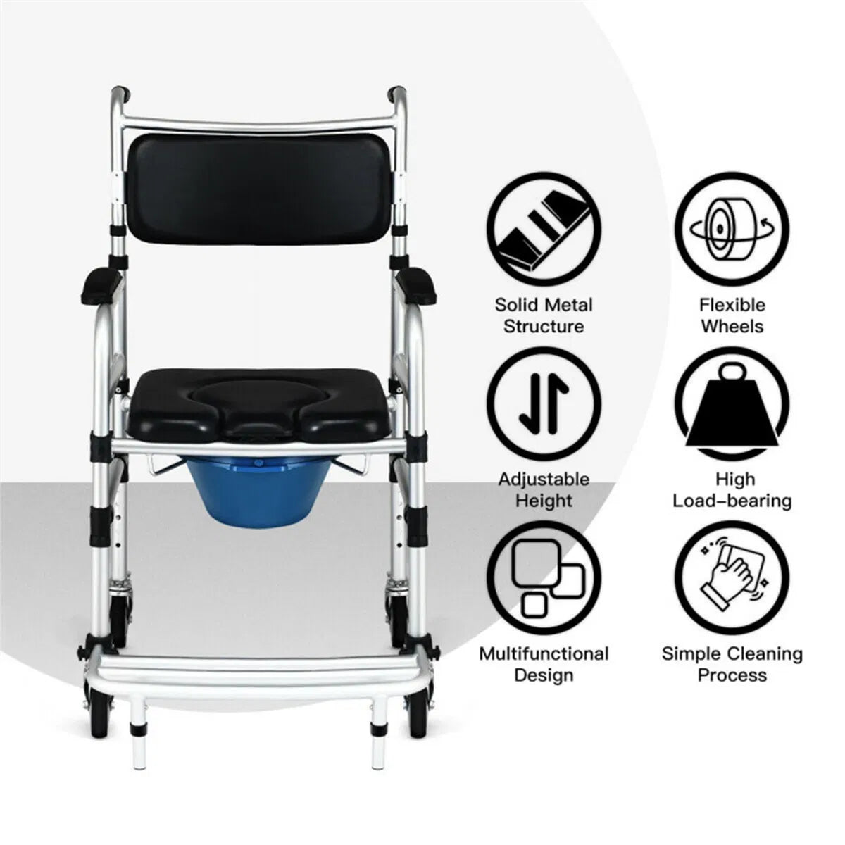 2 in 1 Aluminum Commode Shower Wheelchair Bath/Toilet Use Adjustable Height - Image 4