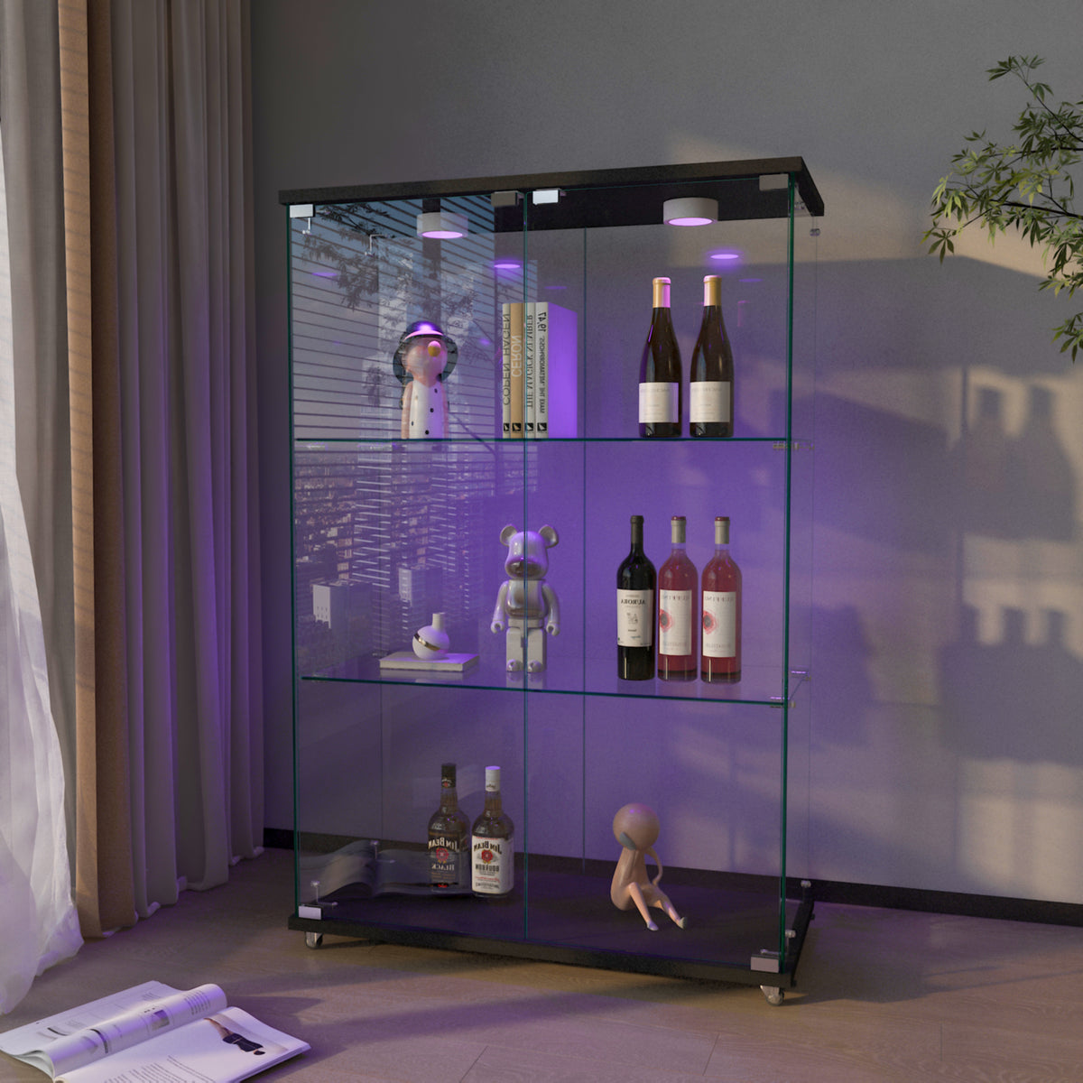 Two-Door Glass Display Cabinet with LED Lights