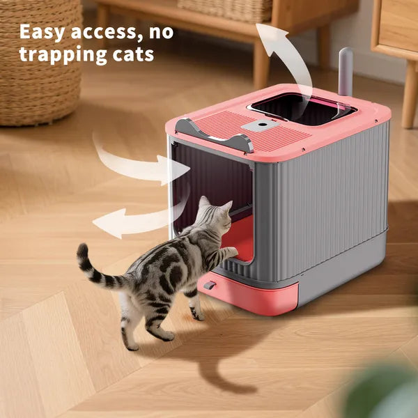 Elevated Leak Proof Elf Pink Cat Litter Box Made Of Sturdy And Durable - Image 3