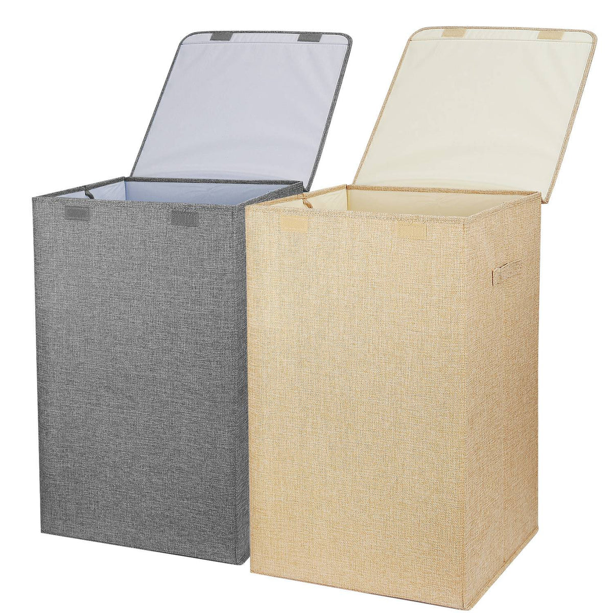 Foldable Laundry Storage Hamper Basket with Lid and Handles - Structured Edge and Material Texture