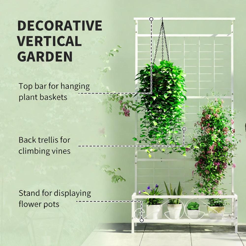White Plant Holder Metal Tall Stand With Trellis And Hanging Bar For Indoor - Additional Product View 9