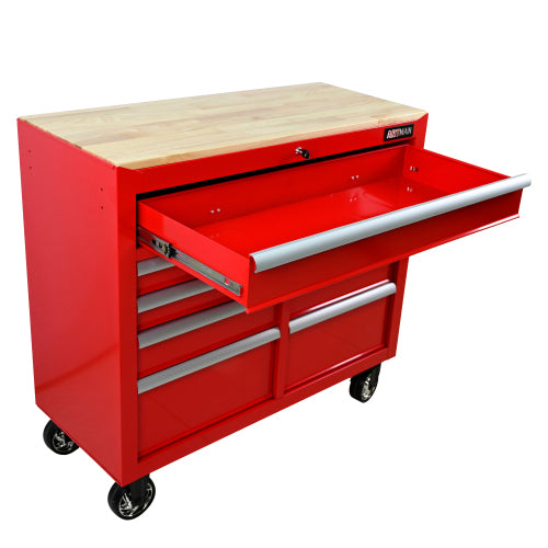 9 DRAWERS MULTIFUNCTIONAL TOOL CART WITH WHEELS AND WOODEN TOP - Image 5