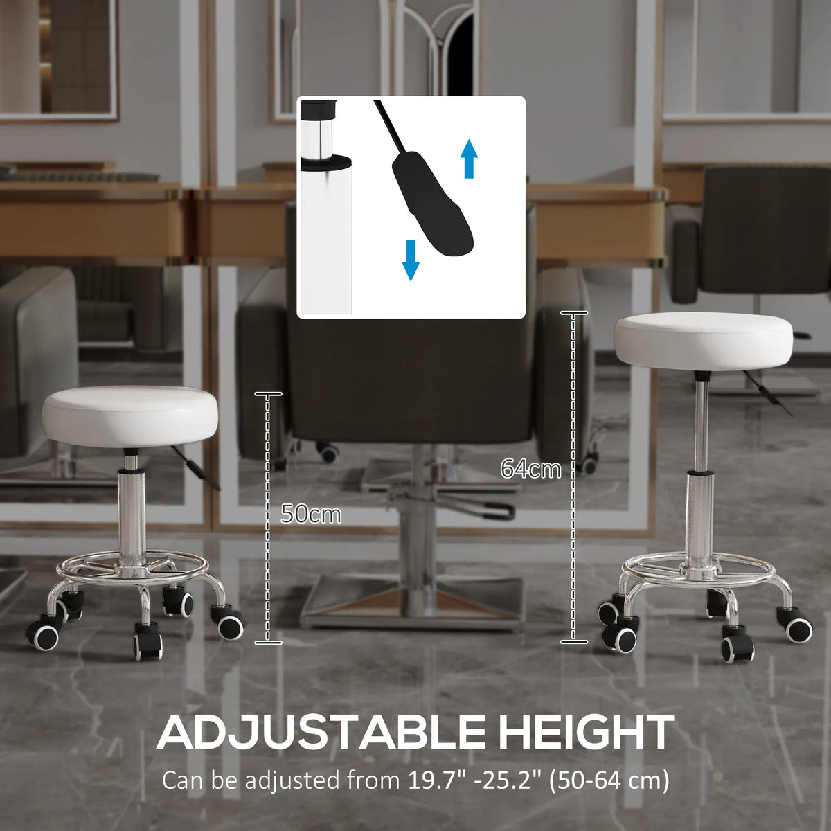 Vinsetto Salon Stool with Adjustable Height PU Leather Barber Rolling Massage - Image 4