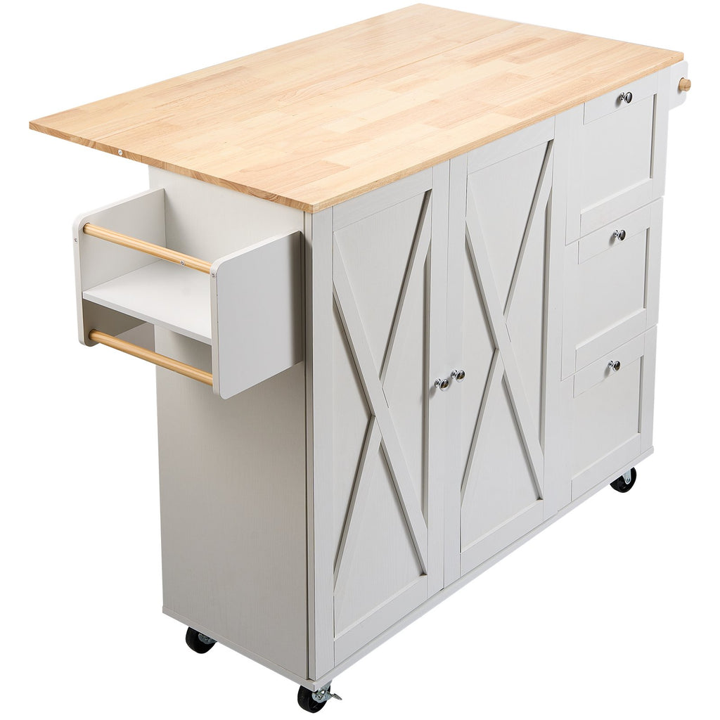 Mobile Kitchen Island with Solid Wood Top and Drop Leaf
