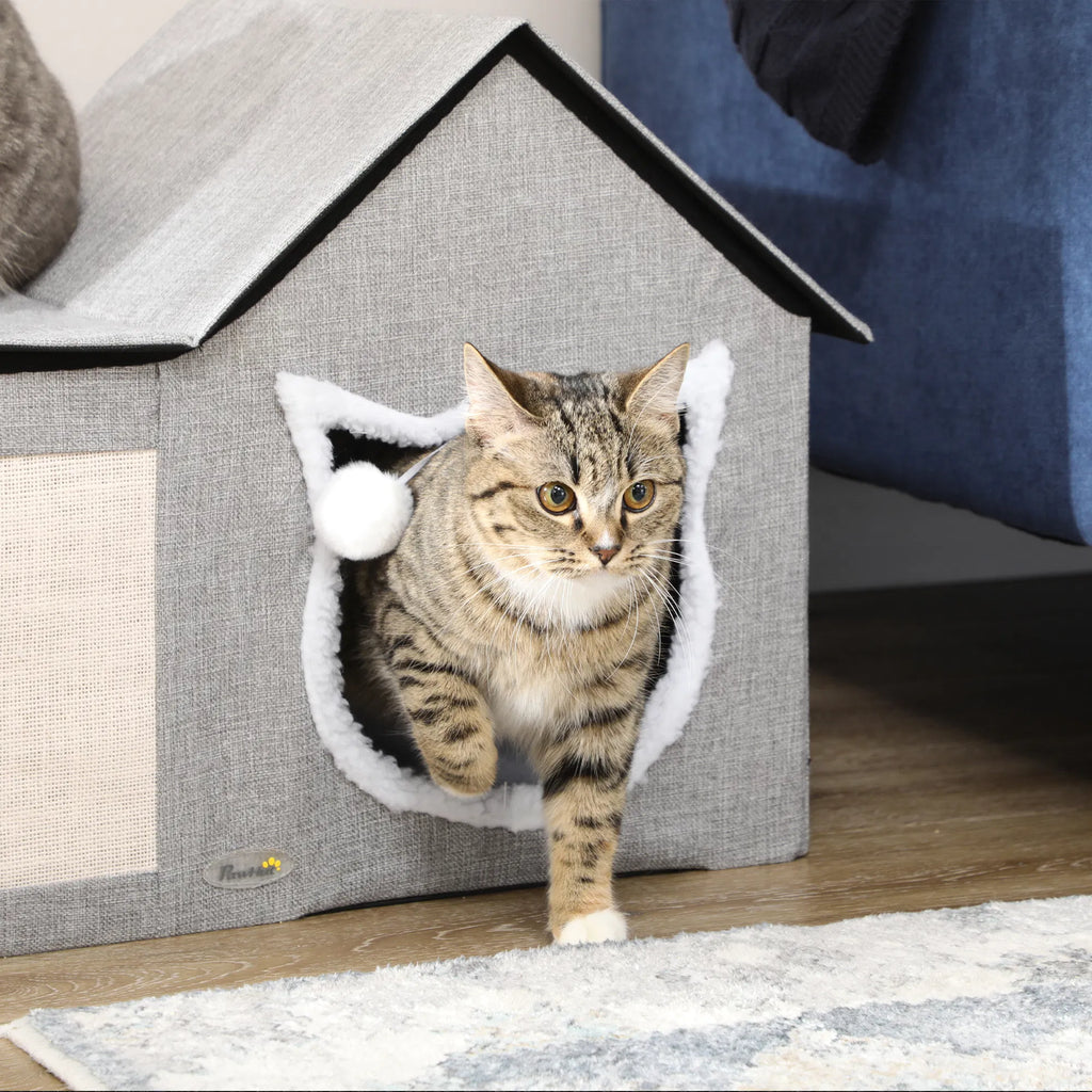 Large Cat Bed for Indoor Cat House Hideaway with Soft Cushion Scratching Pad - Image 2
