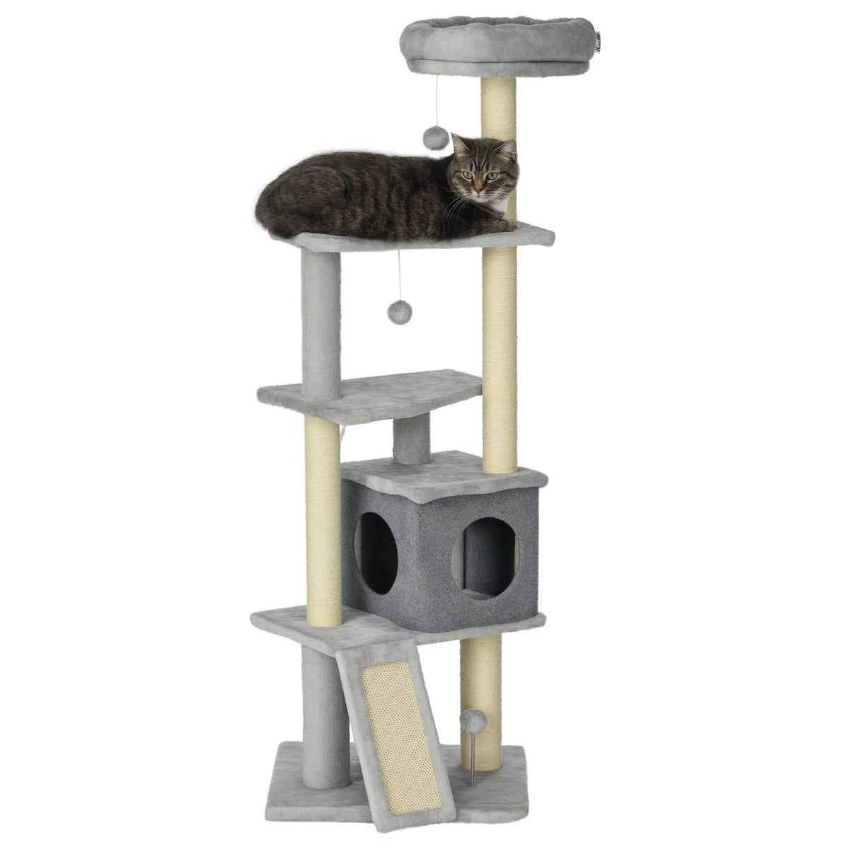 57.5" Cat Tree with Scratching Posts Large Cat Tower for Indoor Cats with Bed