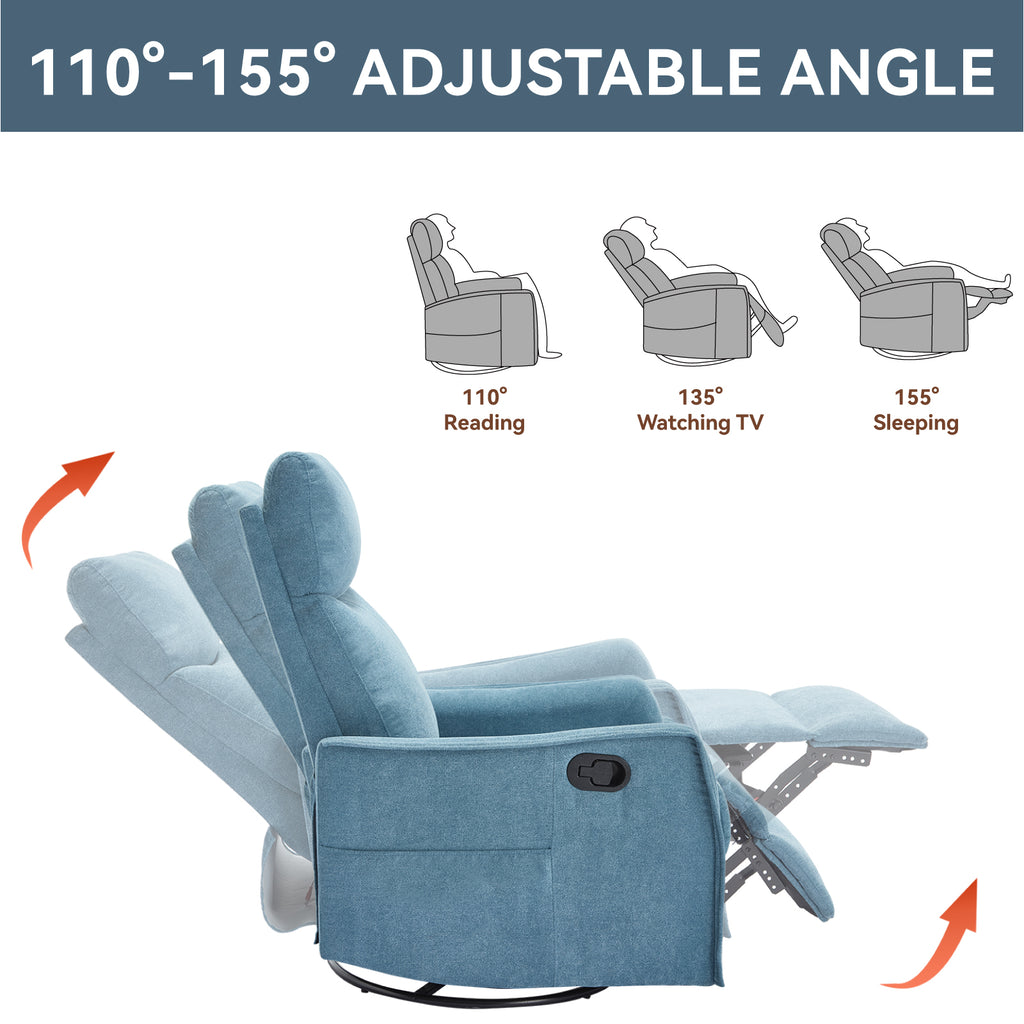 Heat Massage Manual Recliner Chair with Rocker and Swivel in Fabric for Living - Image 4