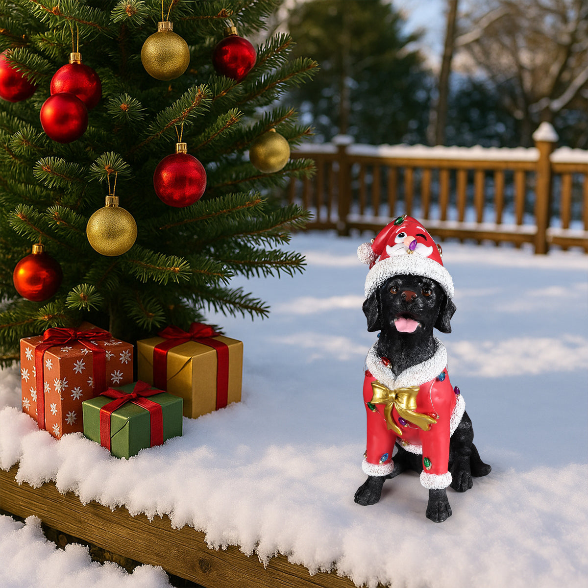 Christmas Black Labrador Retriever Statue Holiday Dog Figurine in Santa Outfit - Image 2