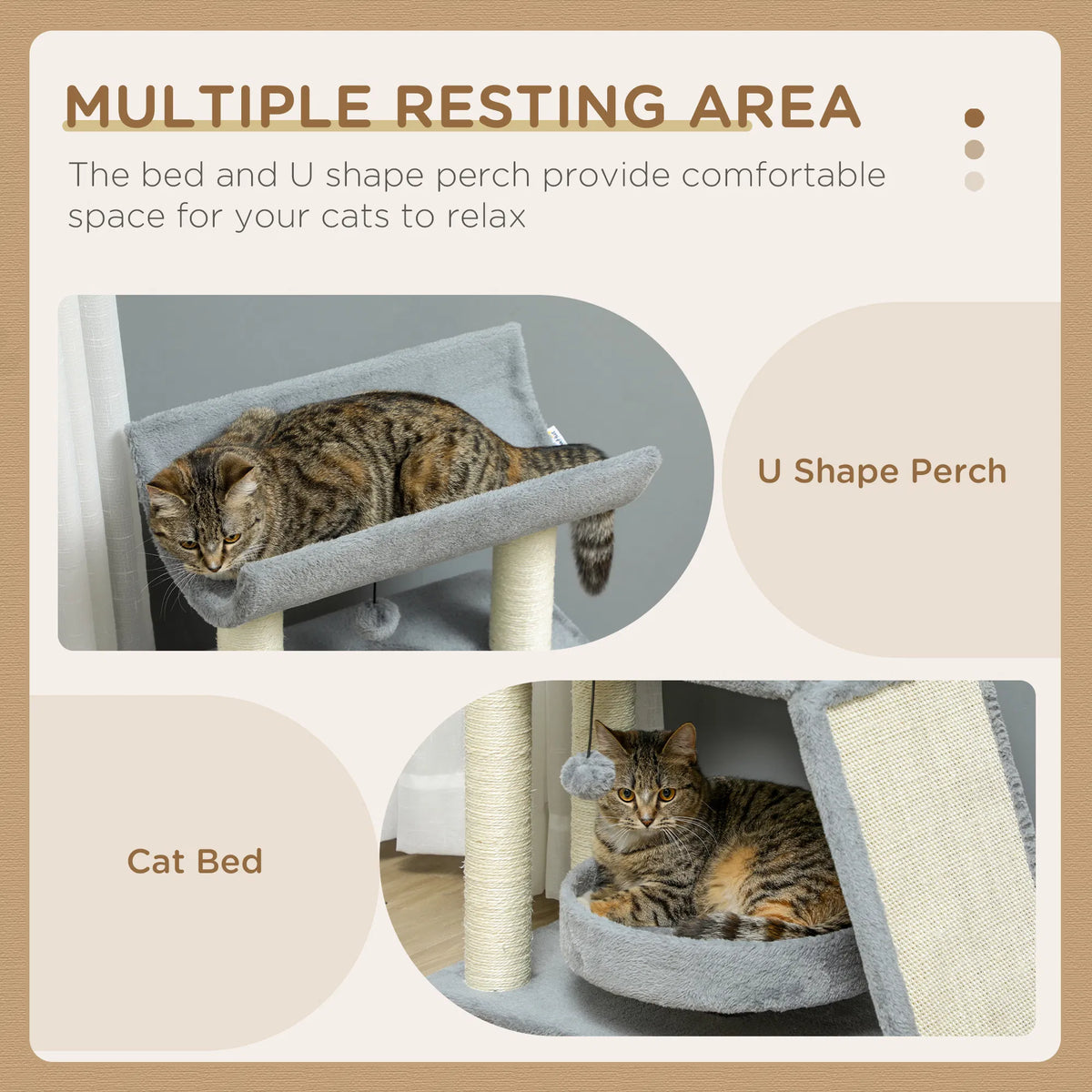 Small Cat Tree with Perch Scratching Posts Pad Bed Toy Balls Light Grey - Image 2