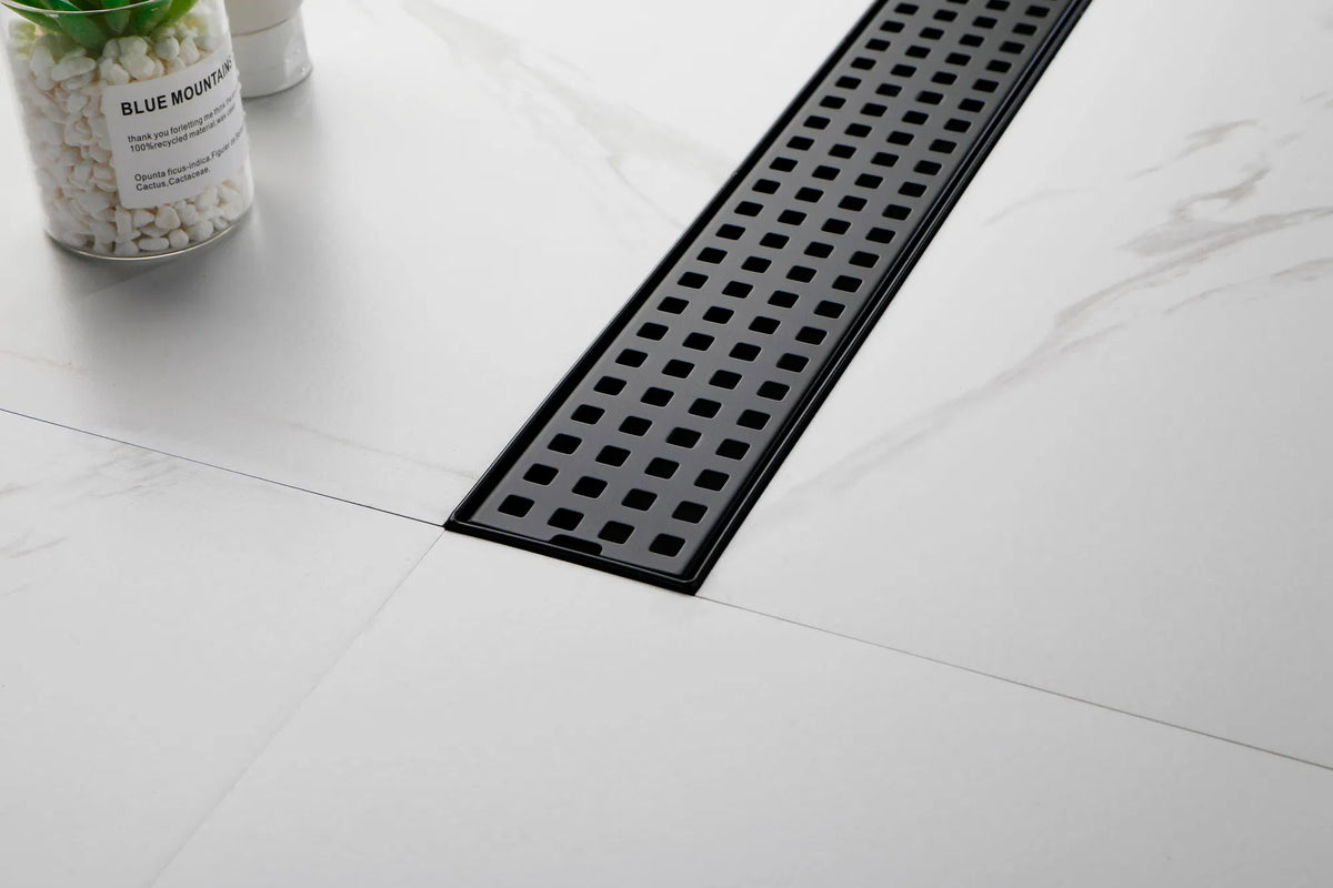24 Inch Linear Shower Drain with Removable Square Patterned Grate 304 - Image 5