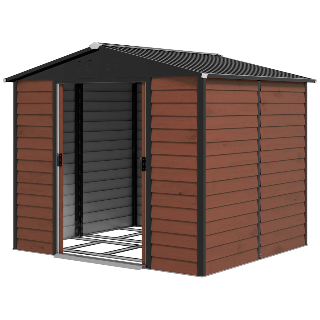 8' x 7' Outdoor Storage Shed Galvanized Steel Metal Garden Shed with Lockable