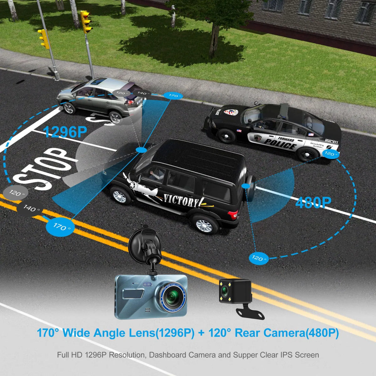 Touch Screen Dash Cam 4" 1080p Dual Lens Car DVR Recorder Front And Rear Camera - Image 5