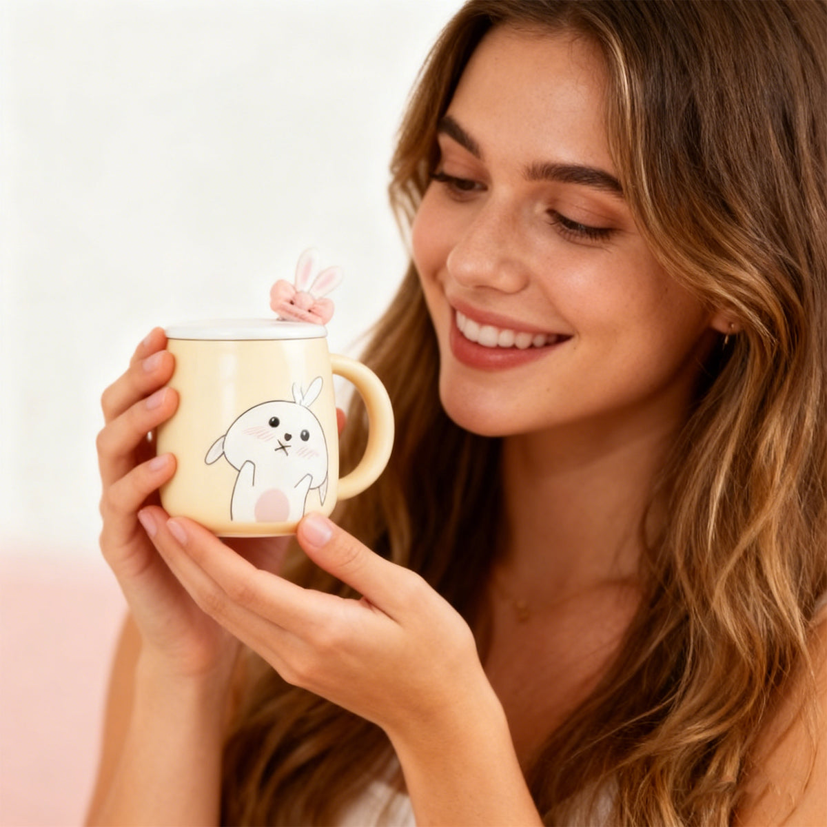 Rabbit Bow Ceramic Mug Light Blue - Image 5