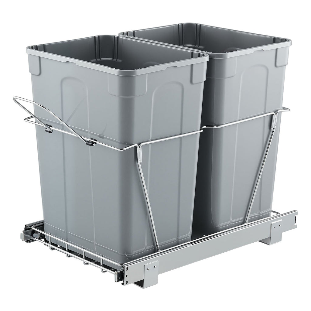 Double 35QTx2 Pullout Waste Container Under Cabinet Kitchen Trash Can Soft Close - Image 2