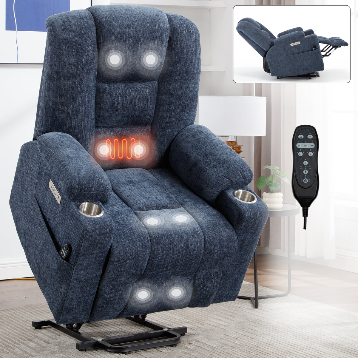 Power Lift Recliner Chair with Massage and Heat for Elderly Overstuffed Wide - Image 3