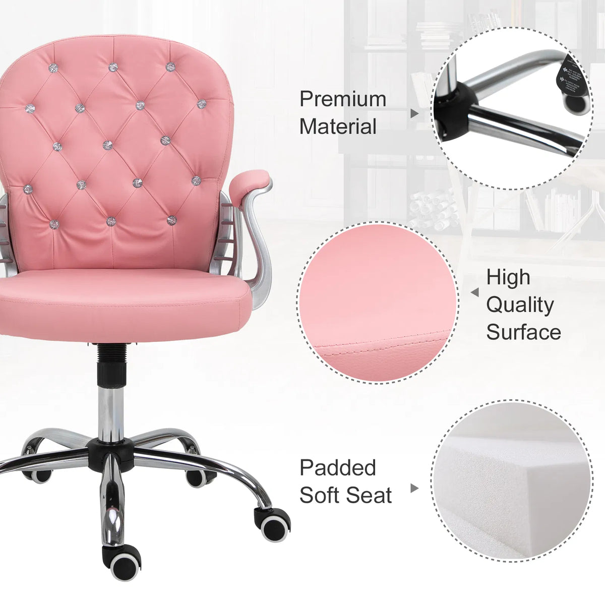 Office Chair Computer Desk Chair with Adjustable Height and Tufted Back Pink - Image 3