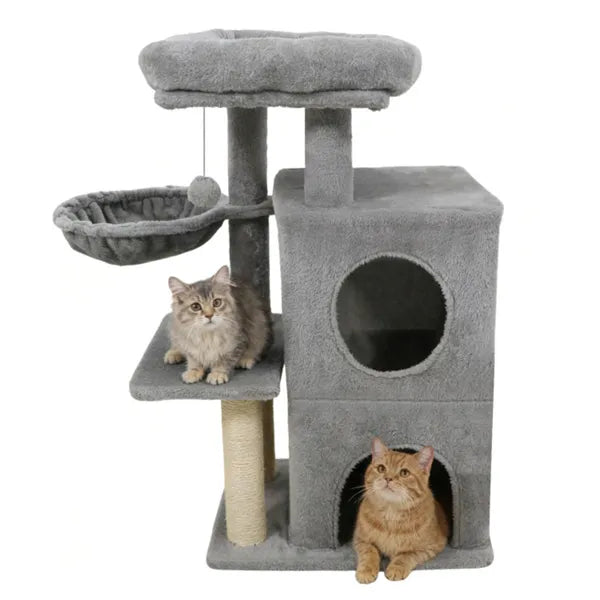 Light Gray 33.5" Multi Level Cat Tree With 2 Tier Condo Sisal Scratching Posts - Image 3