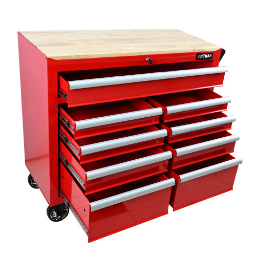 9 DRAWERS MULTIFUNCTIONAL TOOL CART WITH WHEELS AND WOODEN TOP - Image 9