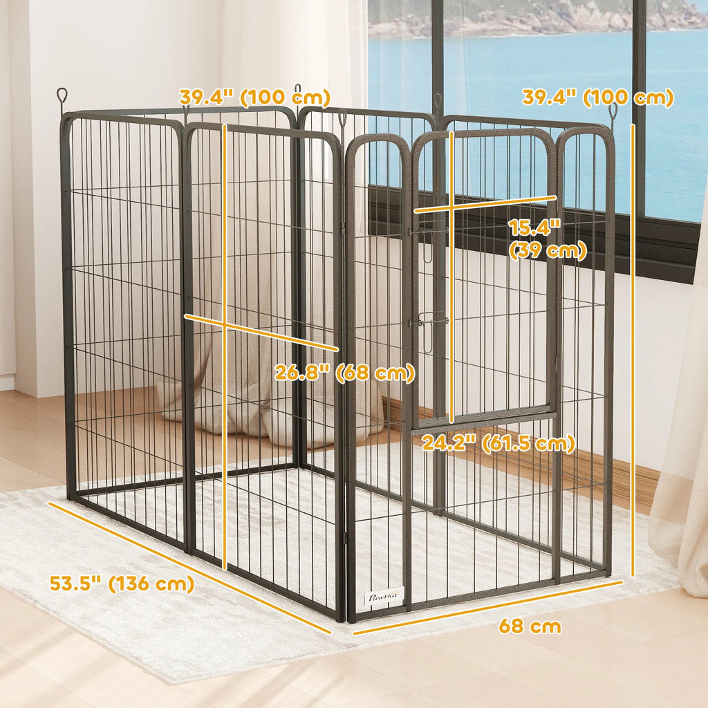 6 Panels Heavy Duty Dog Playpen Outdoor Indoor with Door & Strap 39" Height - Image 4