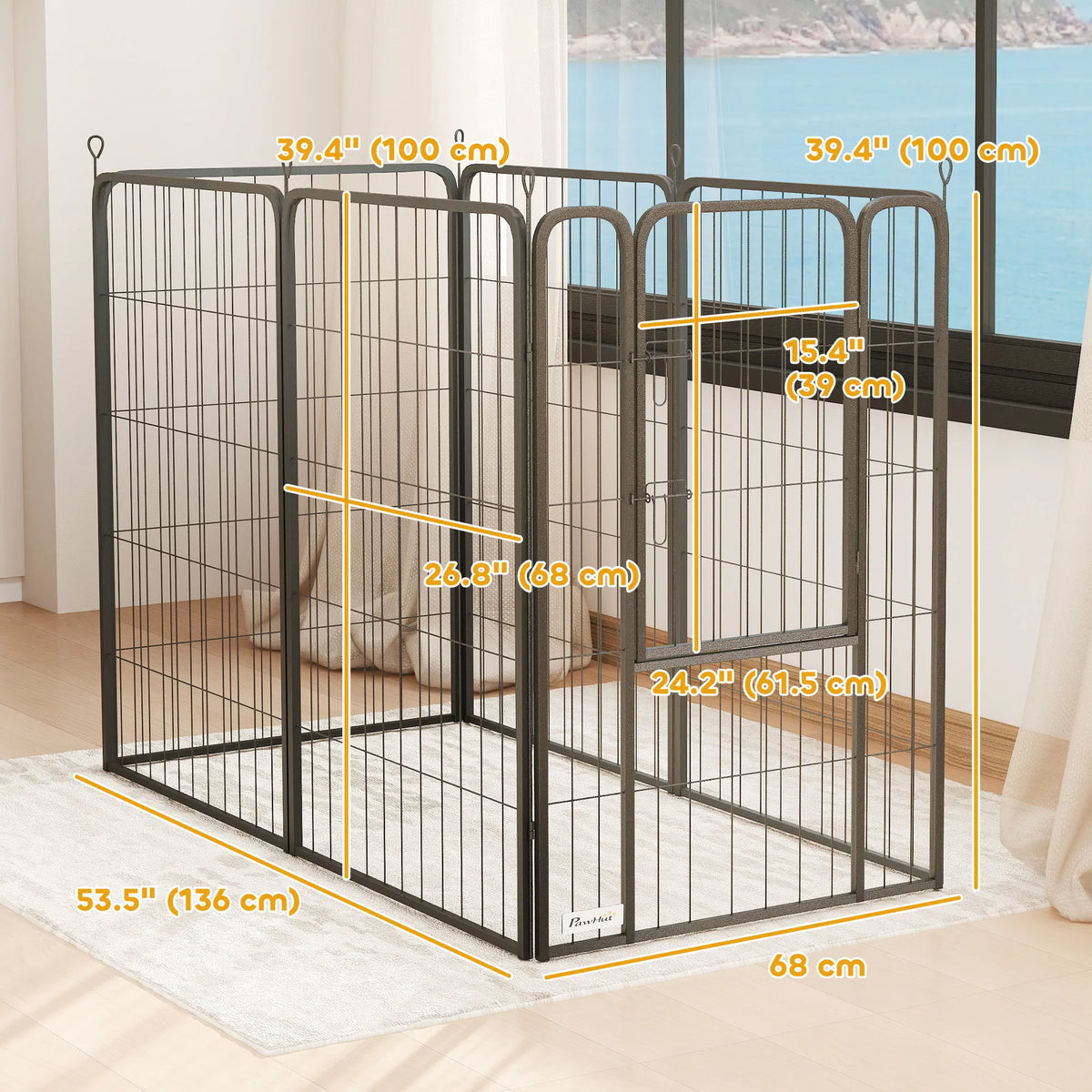 6 Panels Heavy Duty Dog Playpen Outdoor Indoor with Door & Strap 39" Height - Image 4