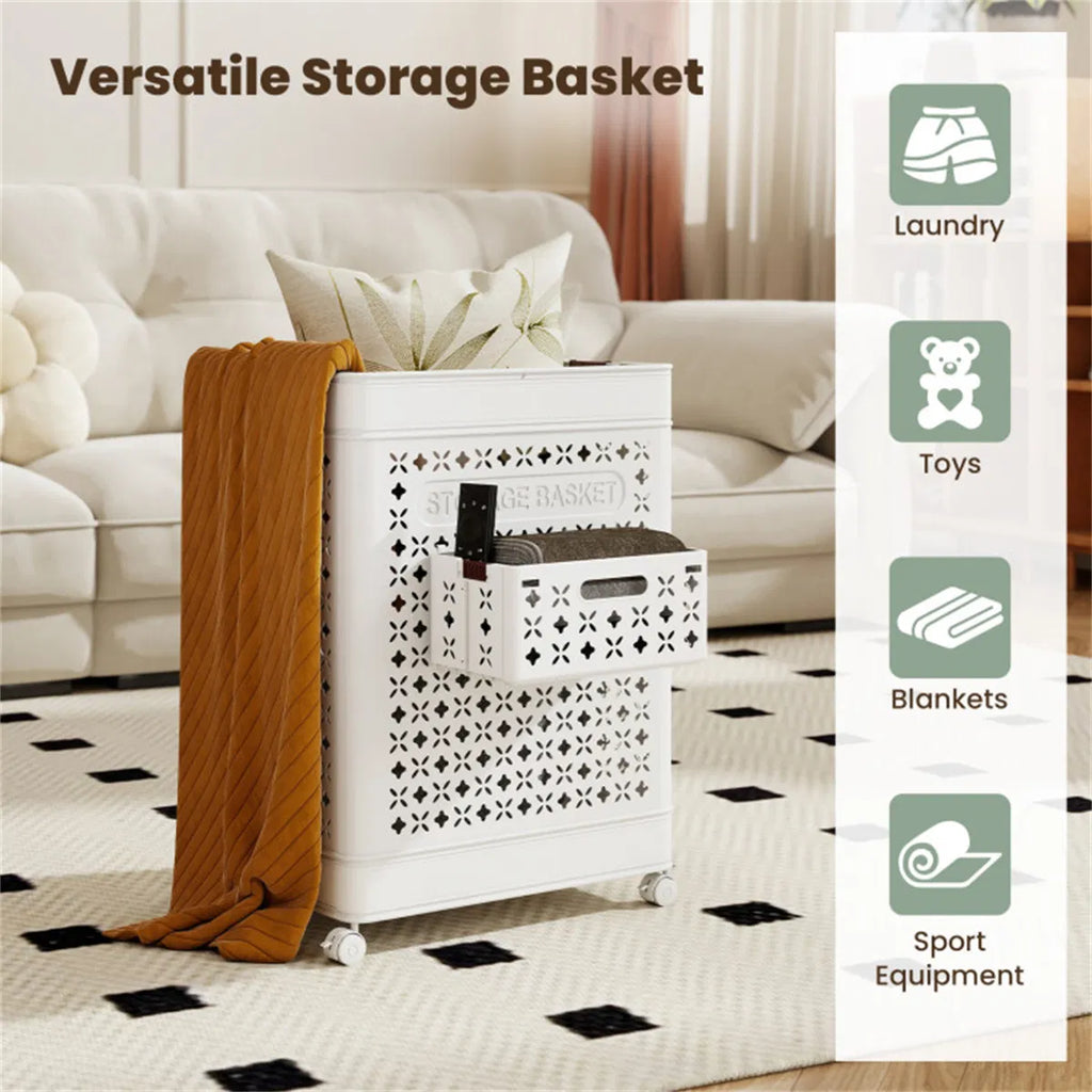 20 Gallon Foldable Laundry Hamper With Mini Hanging Basket PP Hollow Design - Image 5