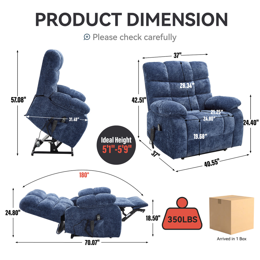 Lift Recliner Chair Heat Massage Dual Motor Infinite Position Up to 350 LBS - Image 4