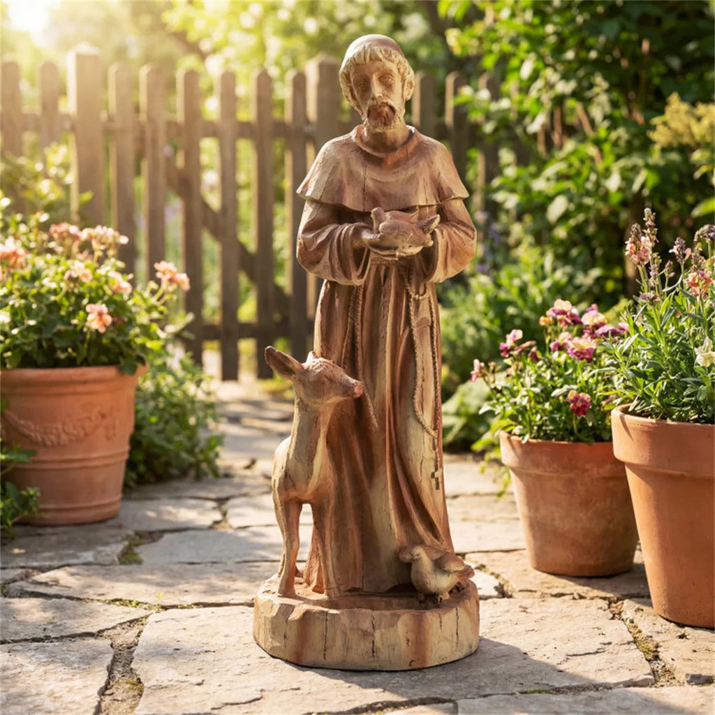24.5" Saint Francis Statue with Built in Bird Feeder Religious Garden Sculpture - Image 3
