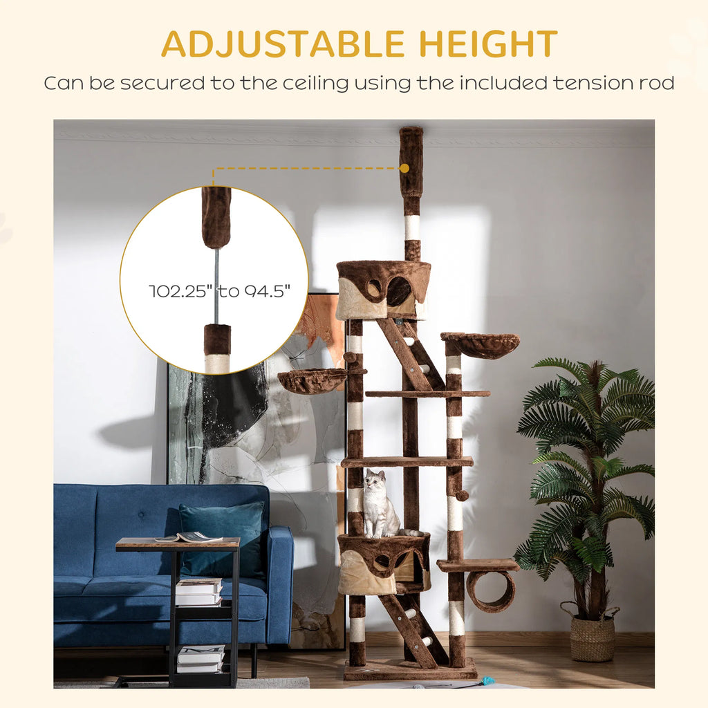 94" 102" Huge Cat Tree Ceiling High Cat Condo Scratching Post Activity Center