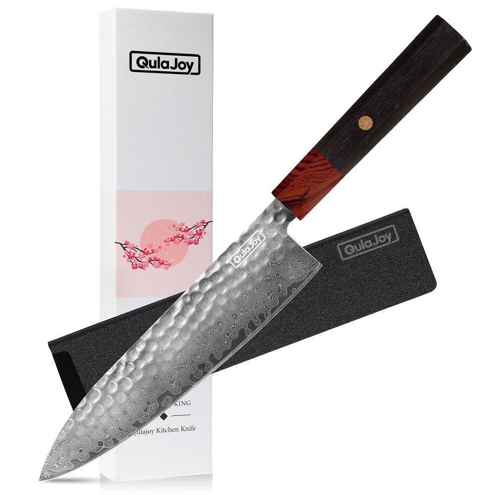 Qulajoy 8 Inch Chef Knife Japanese Damascus VG 10 Super Steel Hammered - Image 5